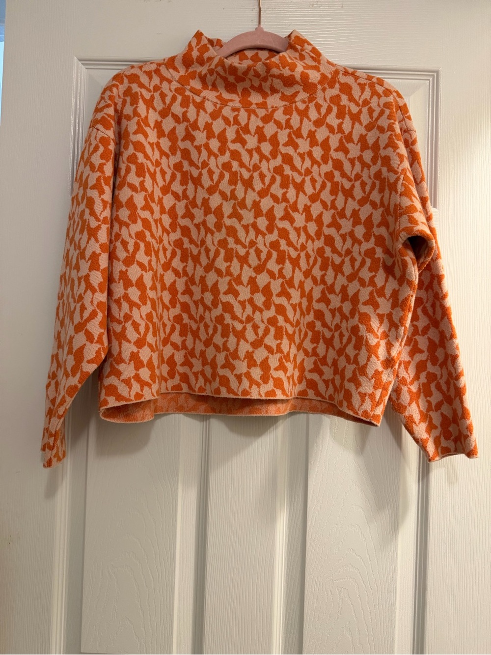 Anthropologie Orange and Cream Patterned Turtleneck Sweater
